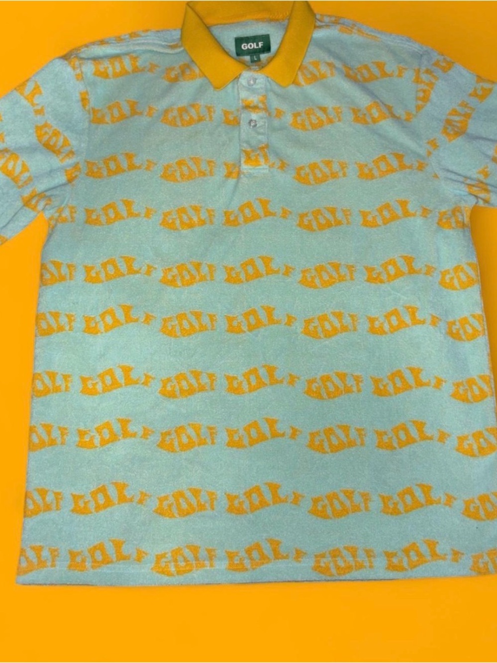 Golf Wang Mint Polo with Yellow Logo Pattern and Yellow Collar